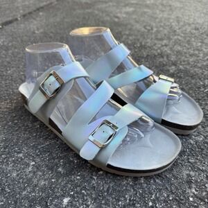 Bjorndal Delaney Sandals Womens 9 Iridescent Light Blue Straps Comfort Slip On